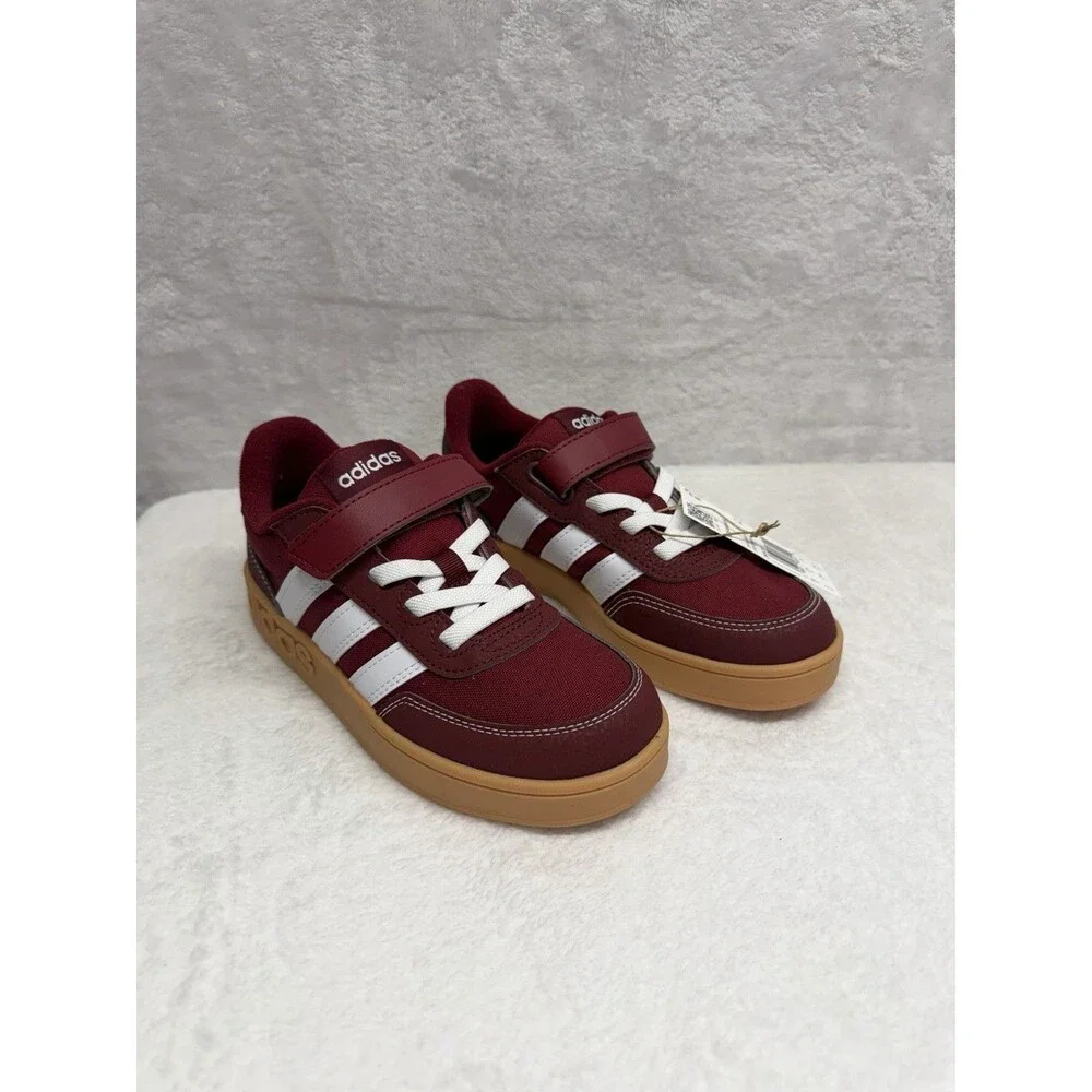 Adidas Breakbase C Kids Sneakers Burgundy White Gum Sole Size 2